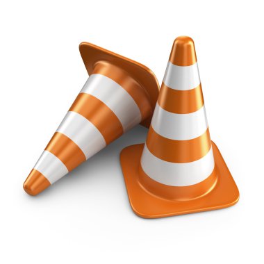 Trafik koniler. Yol işareti. 3d simgesi beyaz arka plan üzerinde izole