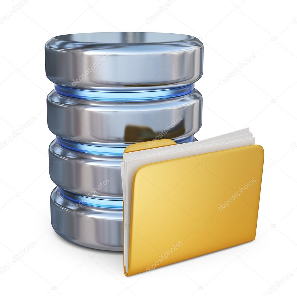 Database with folder 3D. Storage concept. 3D icon isolated