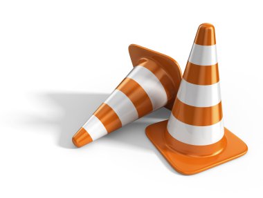 Trafik koniler. Yol işareti. 3d simgesi beyaz arka plan üzerinde izole