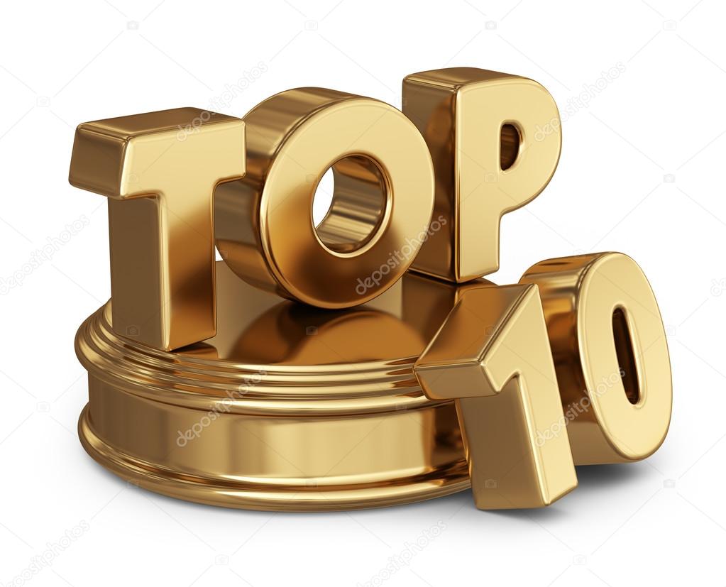 Golden top 10 list. 3D icon isolated on white background ...