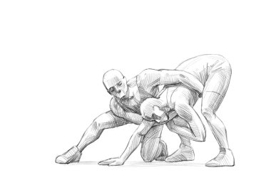 Çizilmiş kroki - spor kalem çizimi - dövüş