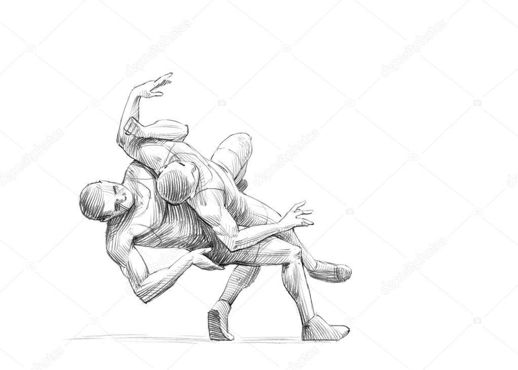 Hand-drawn Sketch - Pencil Illustration of Sports - Fight