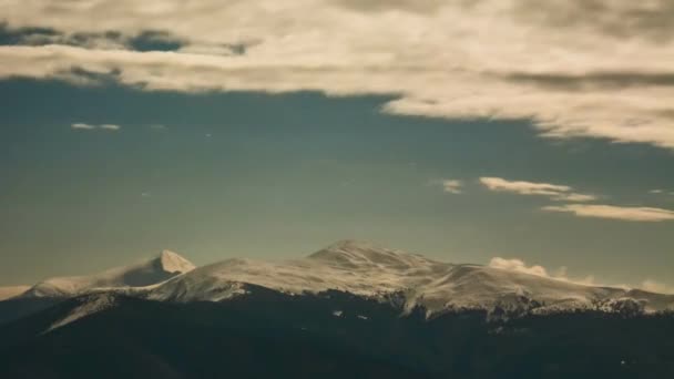 Time Lapse Clouds Moving Snowy Mountains — Stock Video
