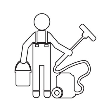 Temiz adam ve Temizleme Aracı ekipman illüstrasyon tasarımı