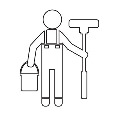Temiz adam ve Temizleme Aracı ekipman illüstrasyon tasarımı