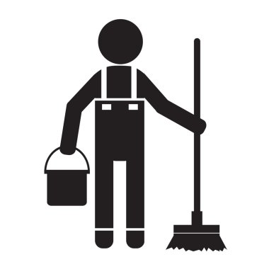 Temiz adam ve Temizleme Aracı ekipman illüstrasyon tasarımı