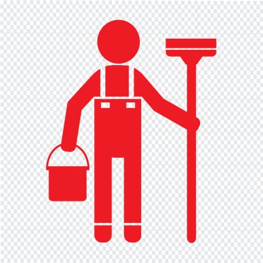 Temiz adam ve Temizleme Aracı ekipman illüstrasyon tasarımı