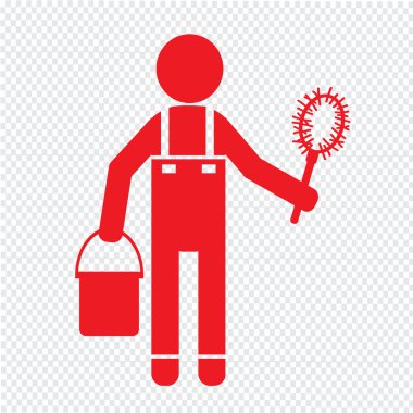 Temiz adam ve Temizleme Aracı ekipman illüstrasyon tasarımı