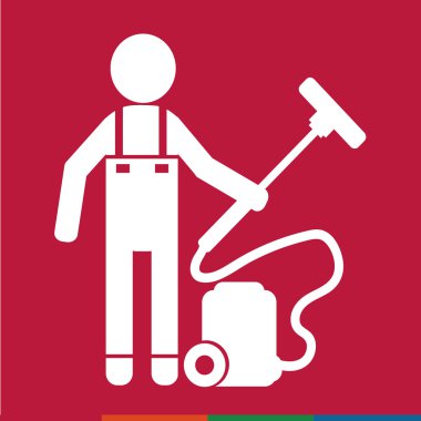 Temiz adam ve Temizleme Aracı ekipman illüstrasyon tasarımı