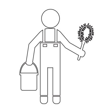 Temiz adam ve Temizleme Aracı ekipman illüstrasyon tasarımı