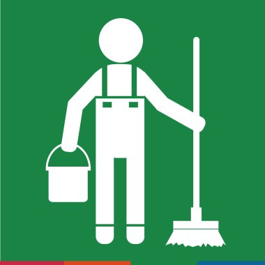 Temiz adam ve Temizleme Aracı ekipman illüstrasyon tasarımı