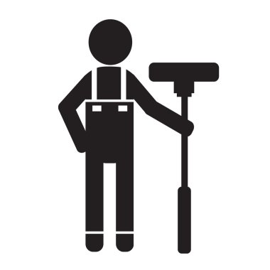 Temiz adam ve Temizleme Aracı ekipman illüstrasyon tasarımı