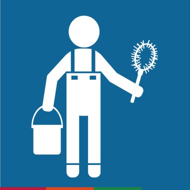 Temiz adam ve Temizleme Aracı ekipman illüstrasyon tasarımı