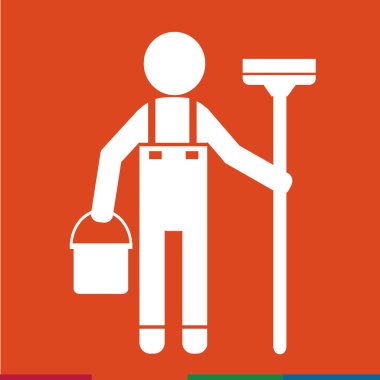 Temiz adam ve Temizleme Aracı ekipman illüstrasyon tasarımı