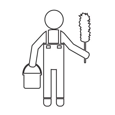 Temiz adam ve Temizleme Aracı ekipman illüstrasyon tasarımı