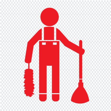 Temiz adam ve Temizleme Aracı ekipman illüstrasyon tasarımı