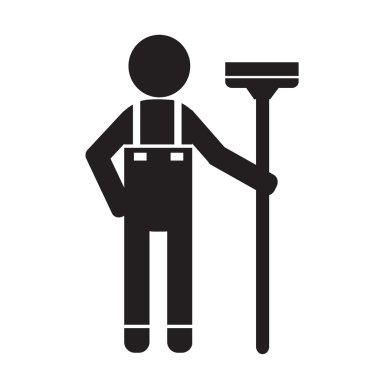 Temiz adam ve Temizleme Aracı ekipman illüstrasyon tasarımı