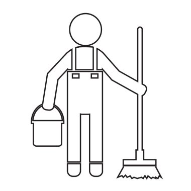 Temiz adam ve Temizleme Aracı ekipman illüstrasyon tasarımı