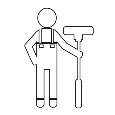 Temiz adam ve Temizleme Aracı ekipman illüstrasyon tasarımı