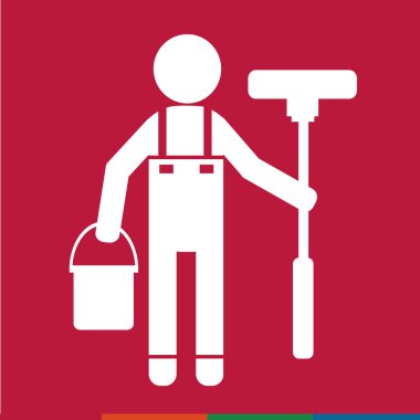 Temiz adam ve Temizleme Aracı ekipman illüstrasyon tasarımı