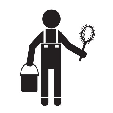 Temiz adam ve Temizleme Aracı ekipman illüstrasyon tasarımı