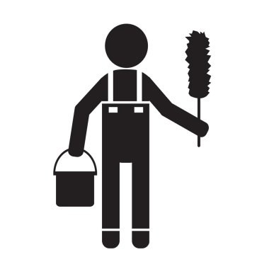 Temiz adam ve Temizleme Aracı ekipman illüstrasyon tasarımı