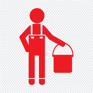 Temiz adam ve Temizleme Aracı ekipman illüstrasyon tasarımı