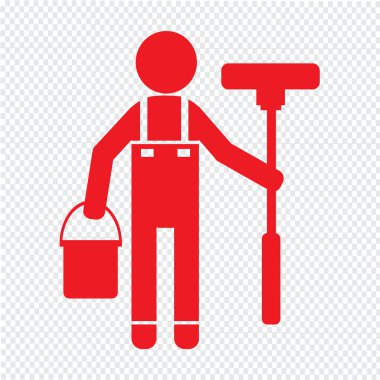 Temiz adam ve Temizleme Aracı ekipman illüstrasyon tasarımı