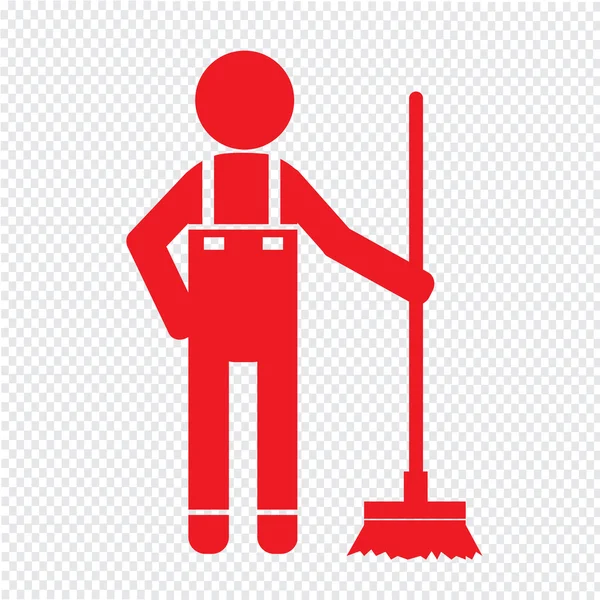 Uomo più pulito e attrezzature per utensili di pulizia Illustrazione di progettazione — Vettoriale Stock