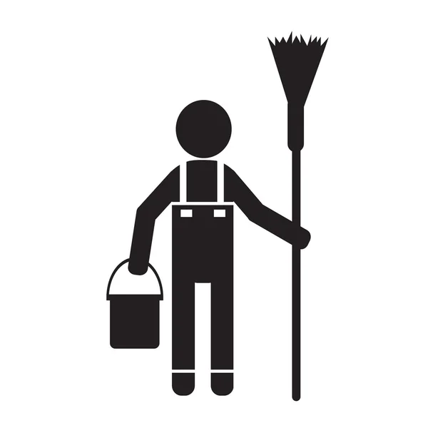 Uomo più pulito e attrezzature per utensili di pulizia Illustrazione di progettazione — Vettoriale Stock