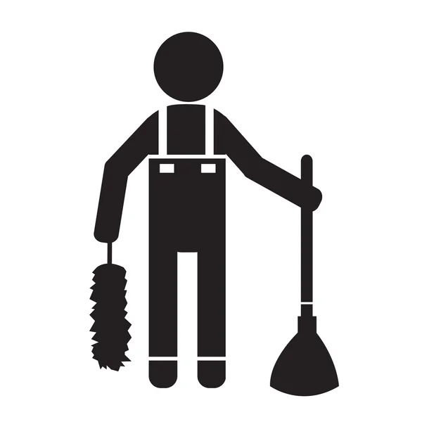 Limpiador Hombre y equipo de herramientas de limpieza Diseño de ilustración — Vector de stock