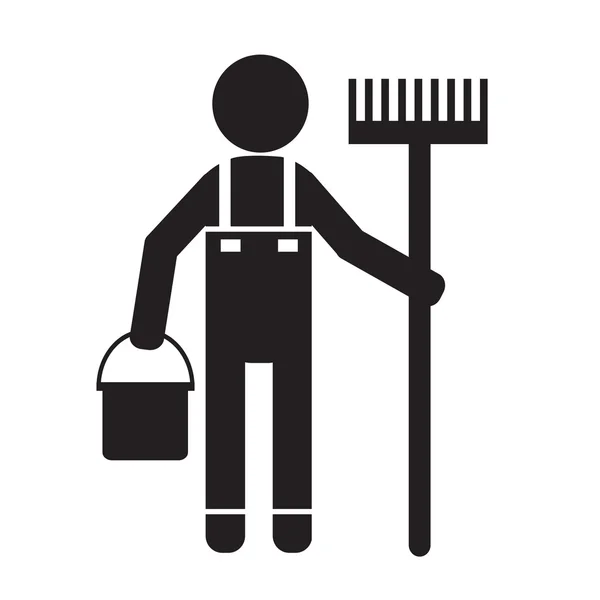 Limpiador Hombre y equipo de herramientas de limpieza Diseño de ilustración — Vector de stock