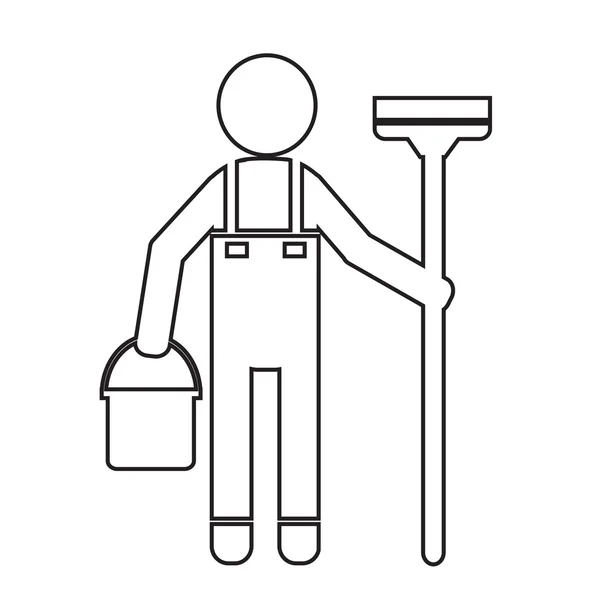Limpiador Hombre y equipo de herramientas de limpieza Diseño de ilustración — Archivo Imágenes Vectoriales