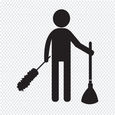 Temiz adam ve Temizleme Aracı ekipman illüstrasyon tasarımı