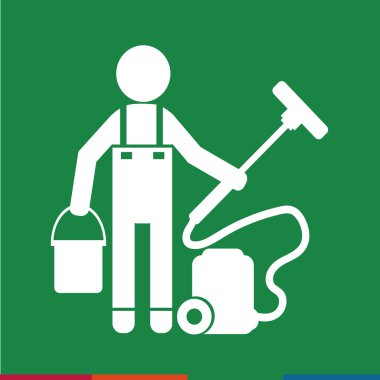 Temiz adam ve Temizleme Aracı ekipman illüstrasyon tasarımı