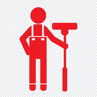 Temiz adam ve Temizleme Aracı ekipman illüstrasyon tasarımı