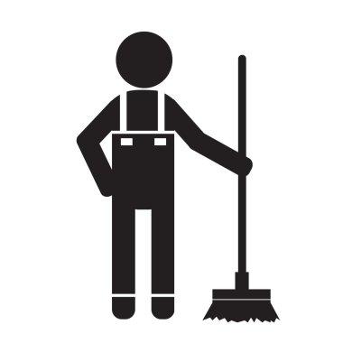 Temiz adam ve Temizleme Aracı ekipman illüstrasyon tasarımı