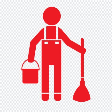 Temiz adam ve Temizleme Aracı ekipman illüstrasyon tasarımı