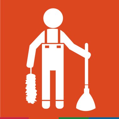 Temiz adam ve Temizleme Aracı ekipman illüstrasyon tasarımı