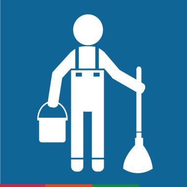 Temiz adam ve Temizleme Aracı ekipman illüstrasyon tasarımı