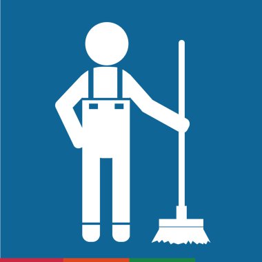 Temiz adam ve Temizleme Aracı ekipman illüstrasyon tasarımı