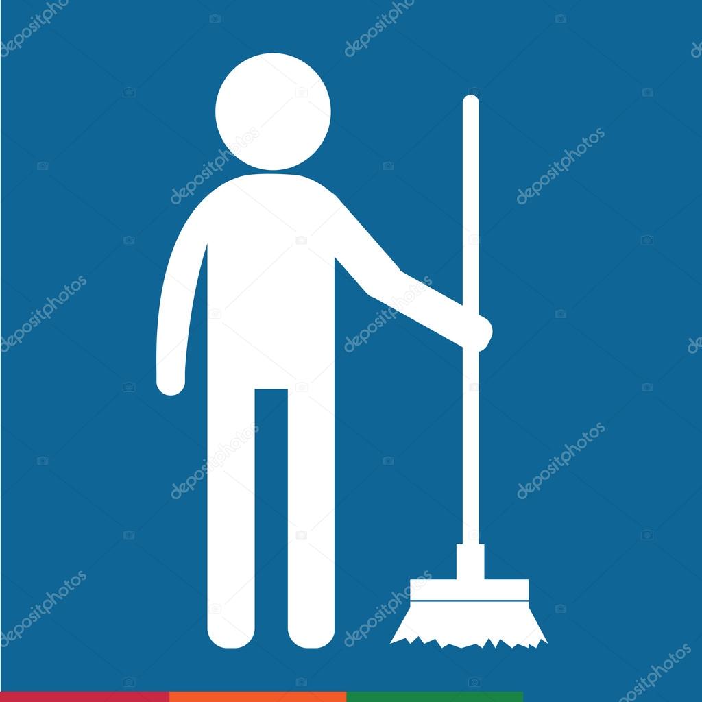 Cleaner Man and Cleaning Tool Equipment people icon Illustration