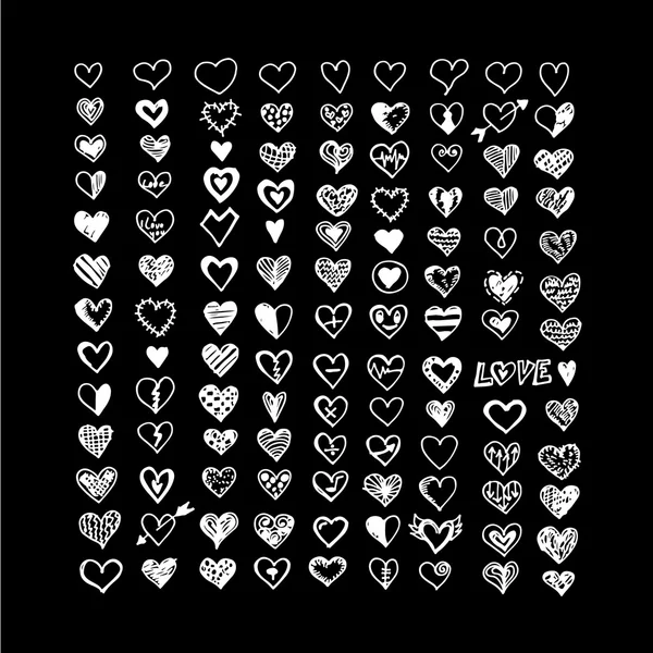 Hearts icon set. Hand drawn Illustration — Stock Vector