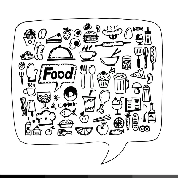 Uit de vrije hand tekenen voedsel pictogrammen — Stockvector