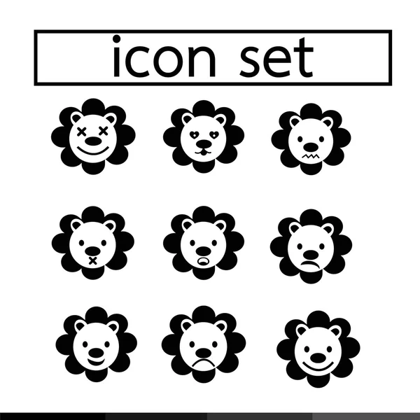 Lion ensemble d'icône d'émotion — Image vectorielle