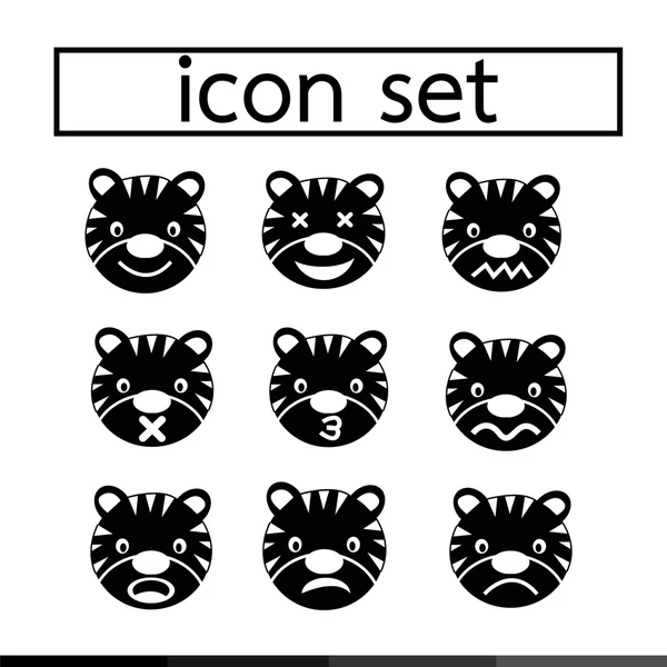 Set icona emozione tigre — Vettoriale Stock