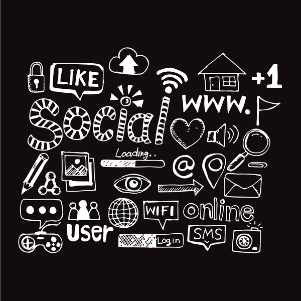 Doodle Social Media Ikone Illustration Design — Stockvektor