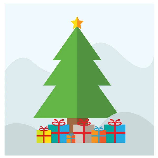 Pohon Natal Dan Kotak Hadiah Xmas - Stok Vektor