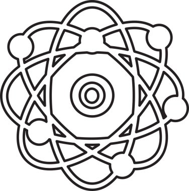 Siyah ve beyaz dizaynlı atom simgesi