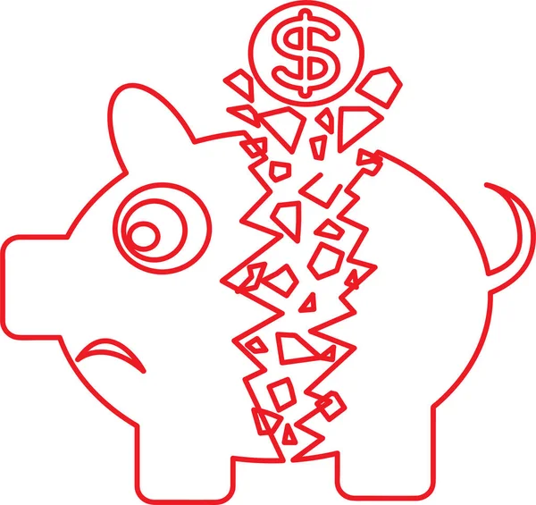 Broken Piggy Bank Ikon Jel Design — Stock Vector